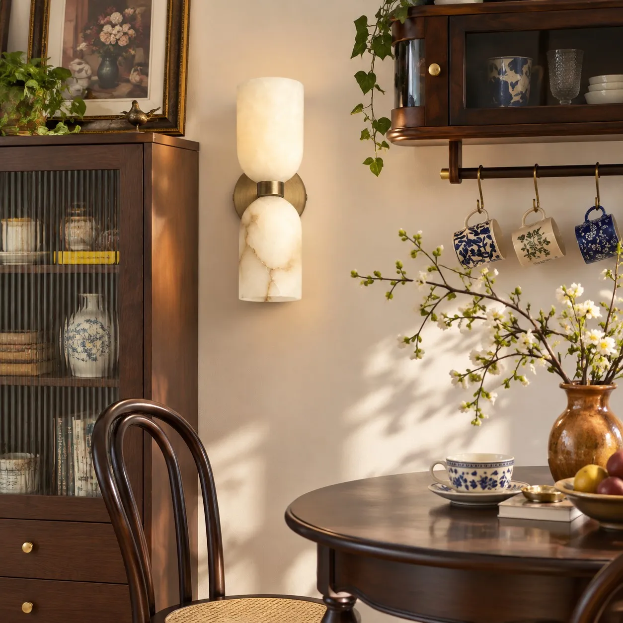 Aurora alabaster wall lamp breakfast area scene