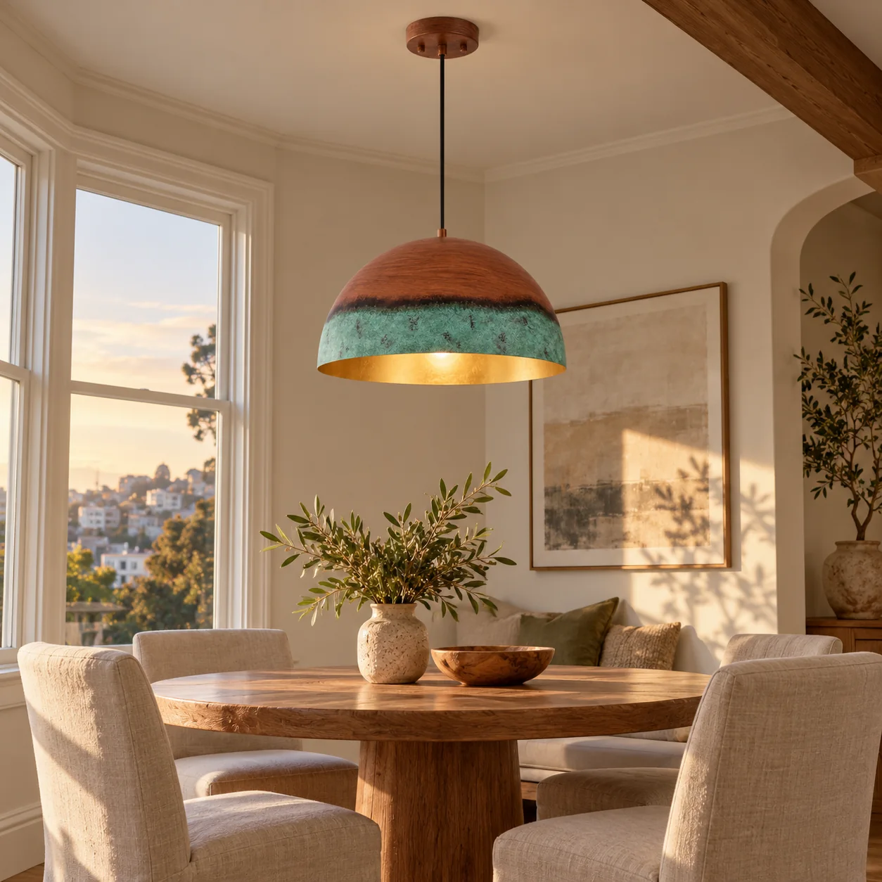 Copper Patina Dome Pendant with textured iron and a wide dome - New2609-1024557 scene 3
