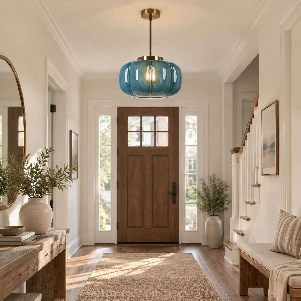 Ribbed Glass Dome Pendant with blue or clear glass and ribbed texture - New2609-1024641 scene 4