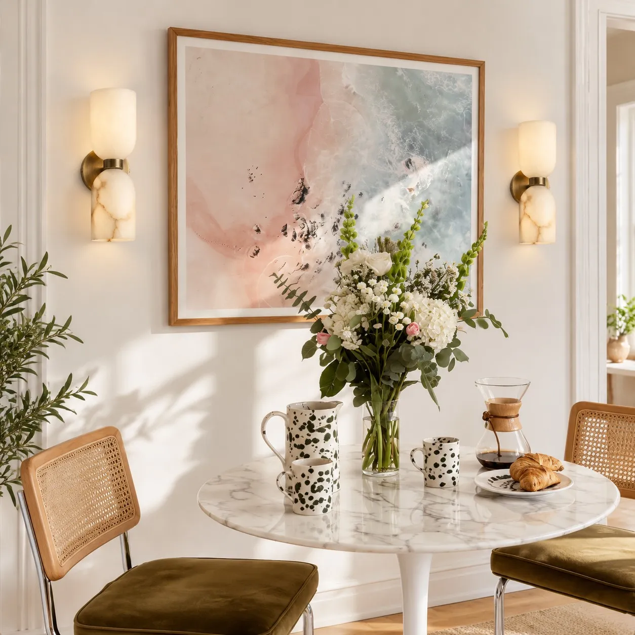 Aurora alabaster wall lamp dining room scene