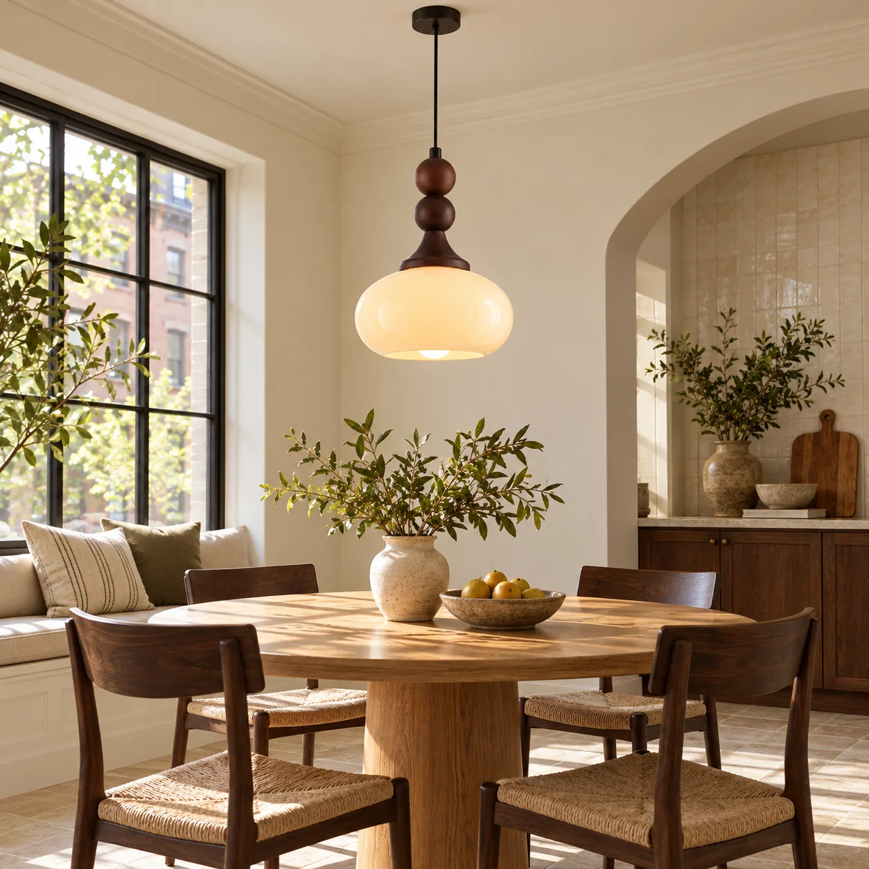 Shaped Glass Pendant Light with brown or cream and a single drop - New2609-1024582 scene 4