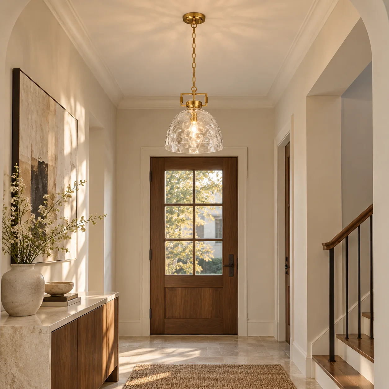 Hammered Glass Pendant Light with three metal finishes and minimal hardware - New2609-1024497 scene 4