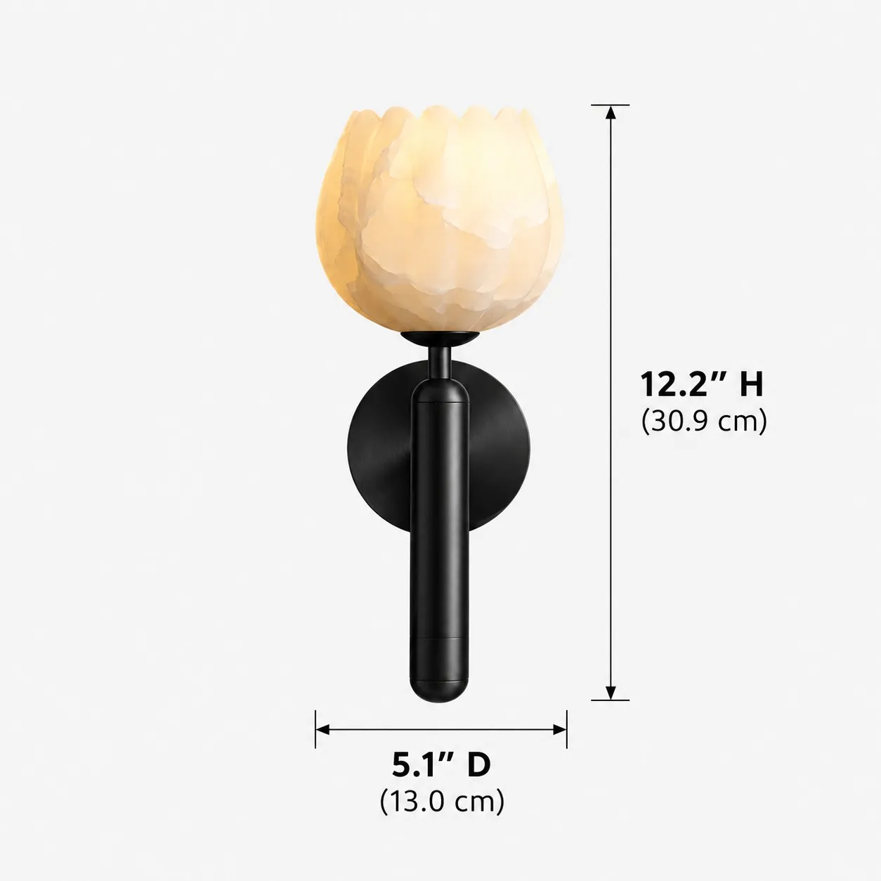 Aurora alabaster tulip wall light dimensions confirmed