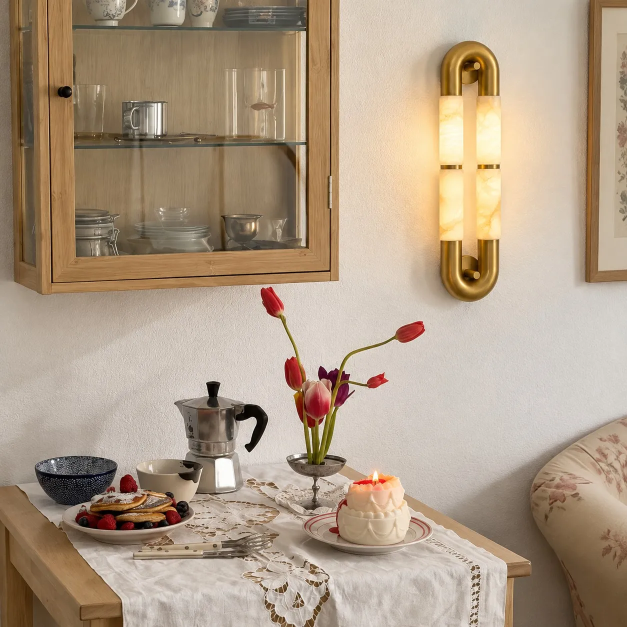 Velora alabaster wall sconce in a kitchen
