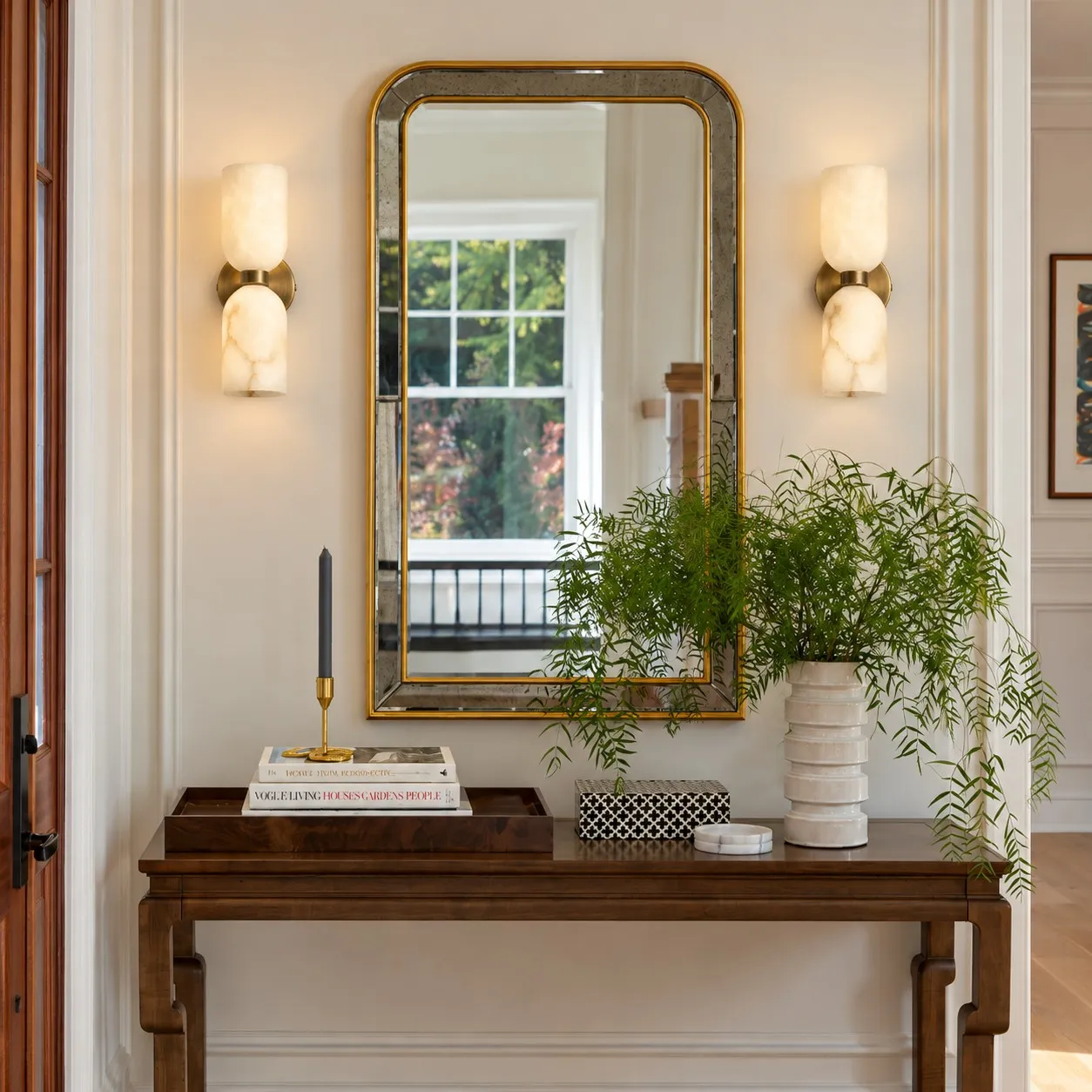 Aurora alabaster wall lamp entryway scene