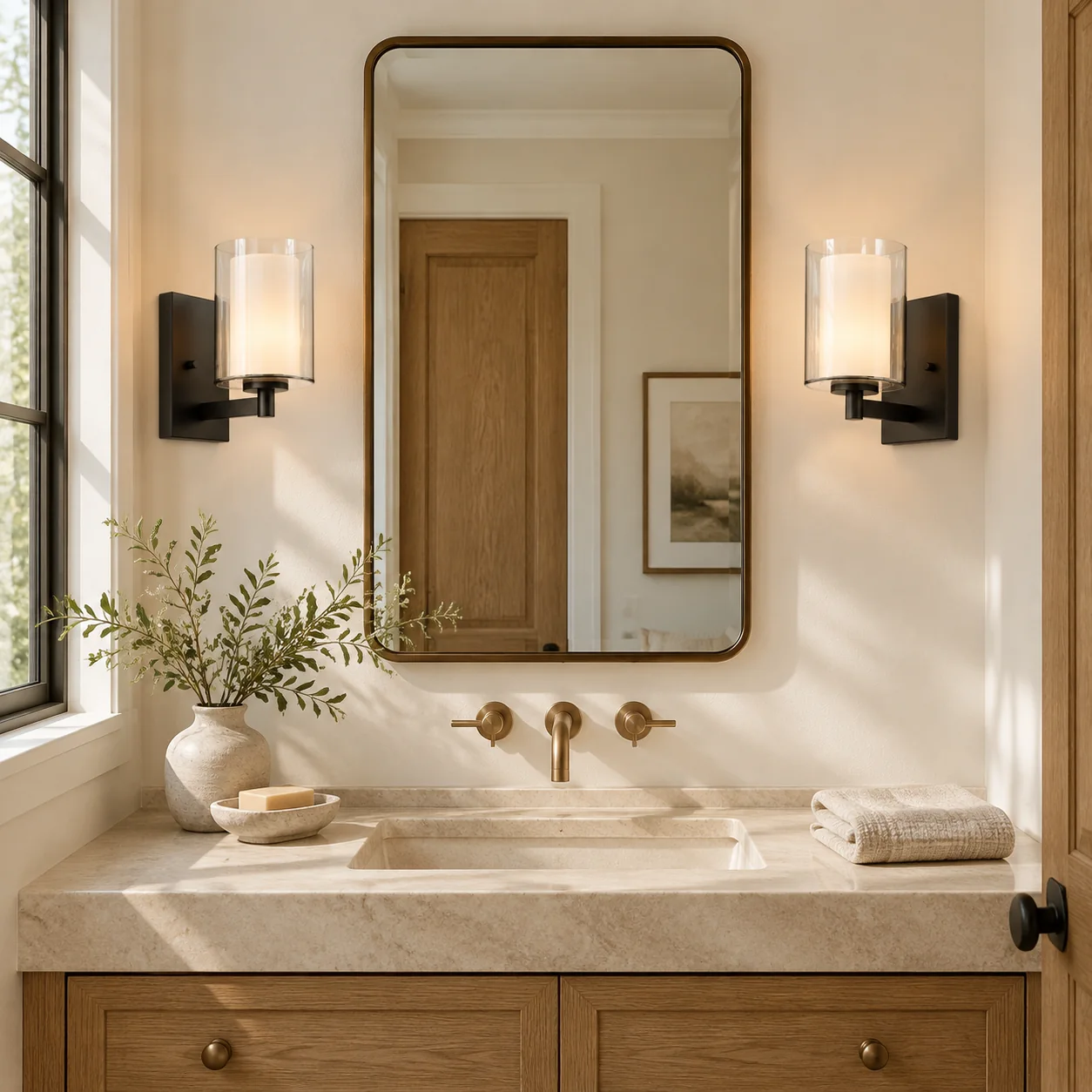 Double Glass Sconces, Set of 2 with clear glass shades and layered glass - New2609-1024570 scene 4