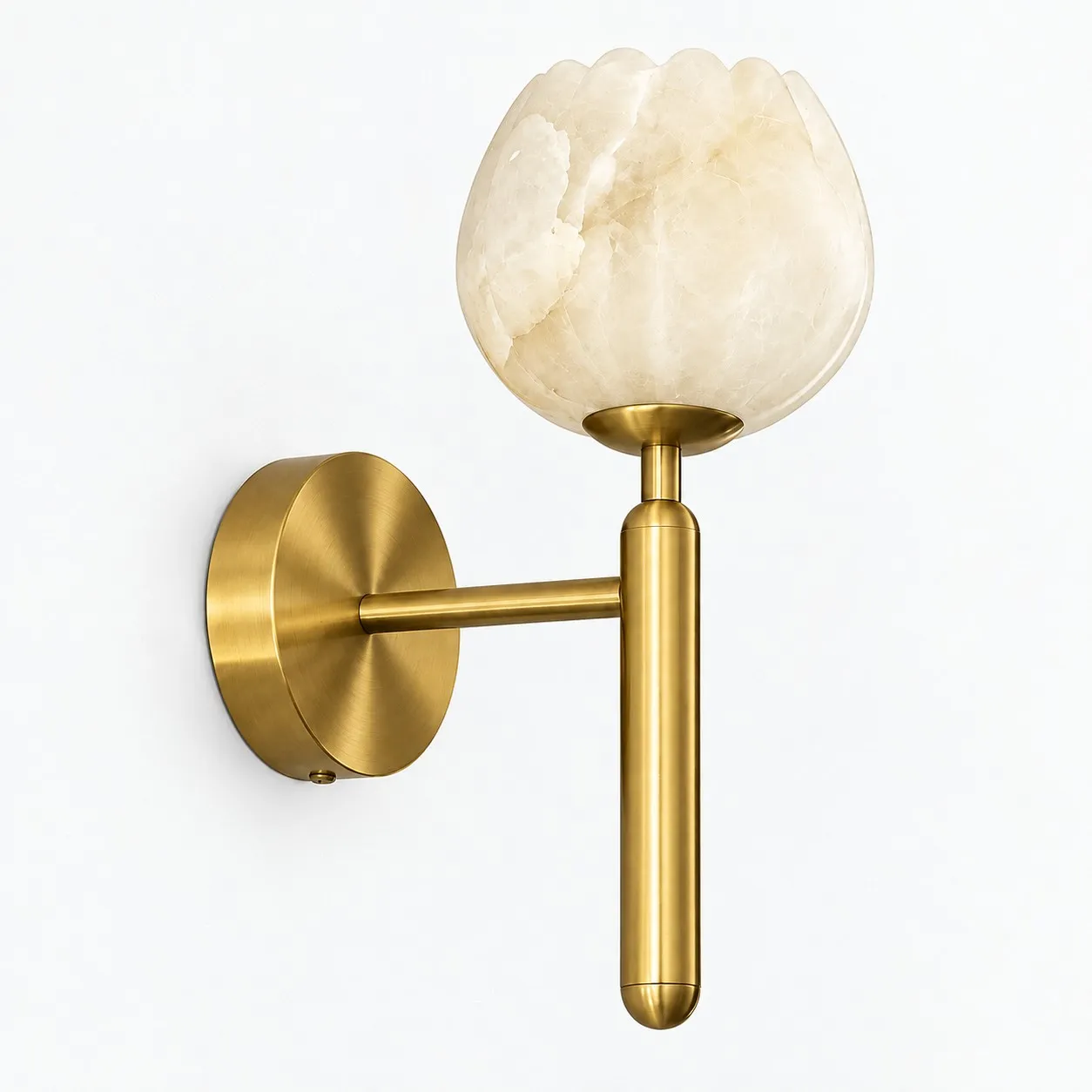Aurora alabaster tulip wall light detail brass side
