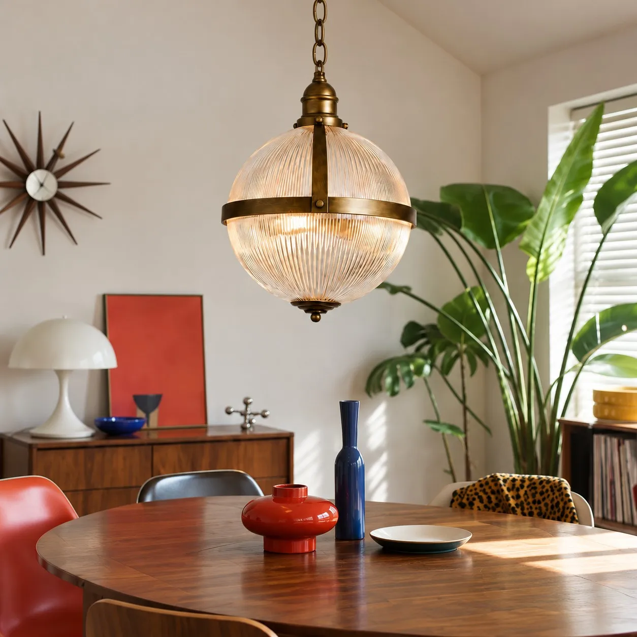 Ribella glass globe pendant above a dining table