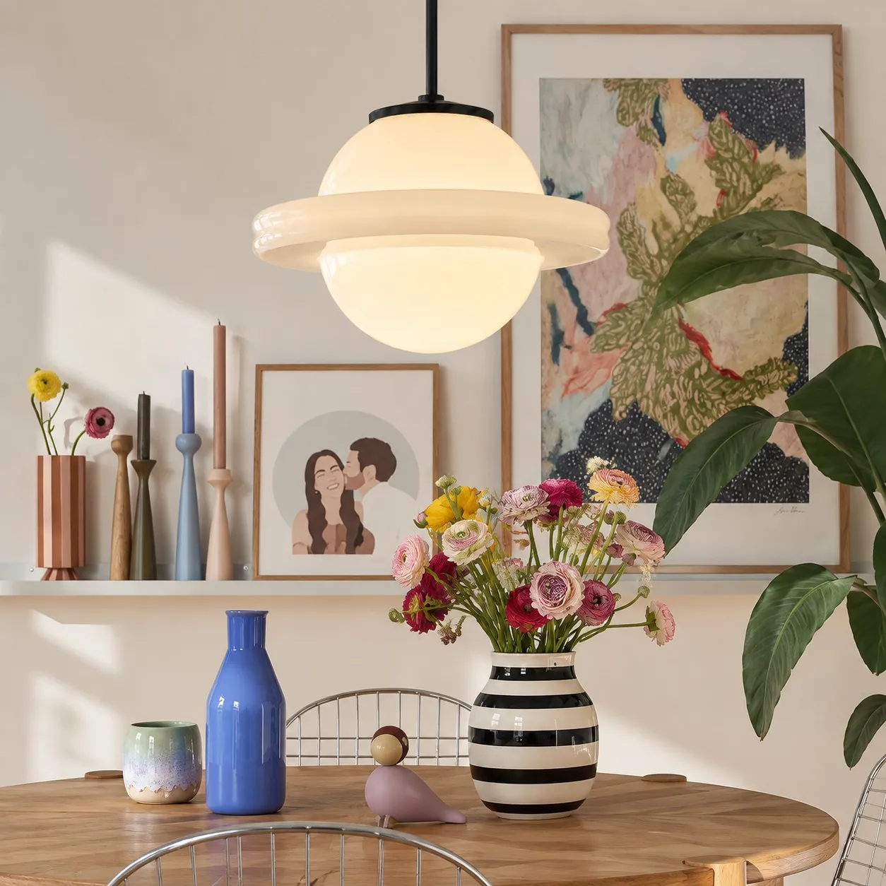 Vexrona milk glass pendant in a dining room